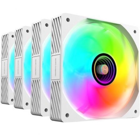 MARS GAMING Kit 4 Ventiladores PC Auxiliar MF-SI4KIT A-RGB Infinity Blanco - 4x Ventiladores Ultrasilenciosos ARGB con Mando a Distancia